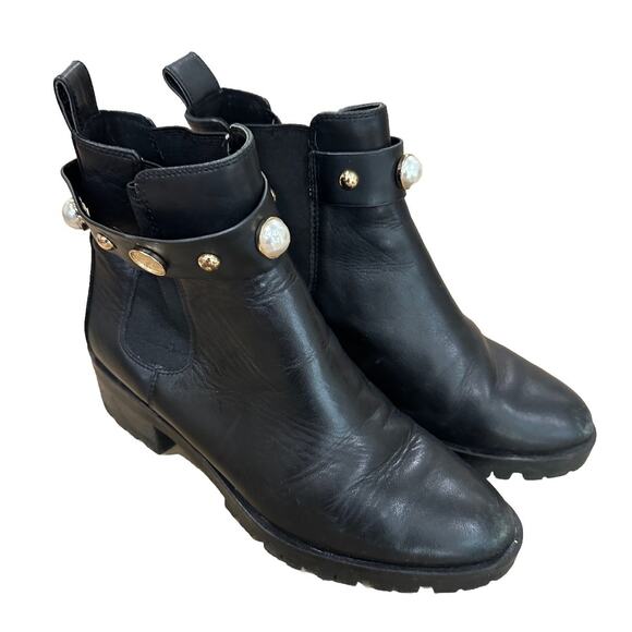 Karl Lagerfeld Paris Pola Black Slip On Chelsea Leather Boots Womens Size 9.5 - Picture 1 of 9